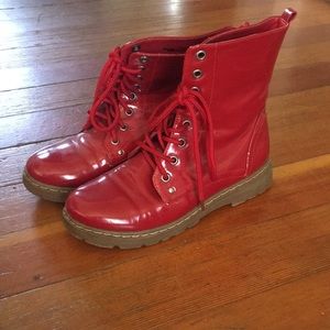 Red combat boots